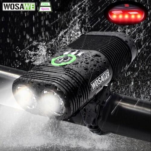 WOSAWE Waterproof Bicycle Light 2400Lumen USB Rechargeable Bike Handlebar Torch Flashlight Battery Lamp Taillights mtb Cycling