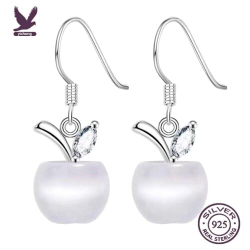 YiChong New Fashion Fruit Shaped Personality 925 Sterling Silver Jewelry Temperament Crystal Apple Female Dangle Earrings SE295