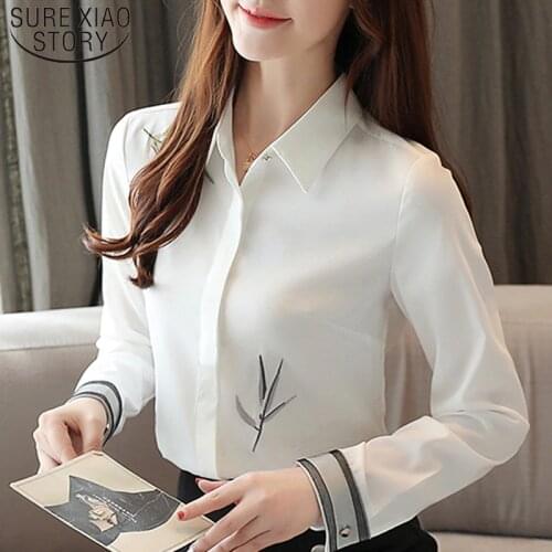 2021 Autumn New Fashion Women Blouse Embroidery White Shirt Long Sleeve Casual Tops Loose Shirt Blusas Feminina 7092 50
