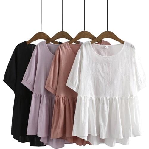 Womens Clothing Blouses&Shirts Plus Size Summer Wear New 2021 Show Thin Loose Cotton Jacquard Tops With Short Sleeves