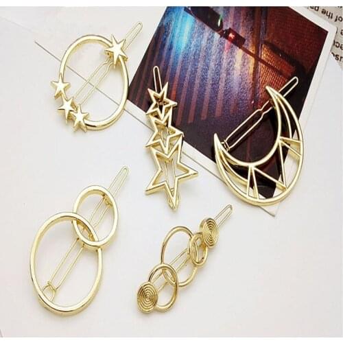 YVLAH 2Pc/Set Headdress Star-clip Moon-clip Double-clip gold sliver Hairpin for Women Girl