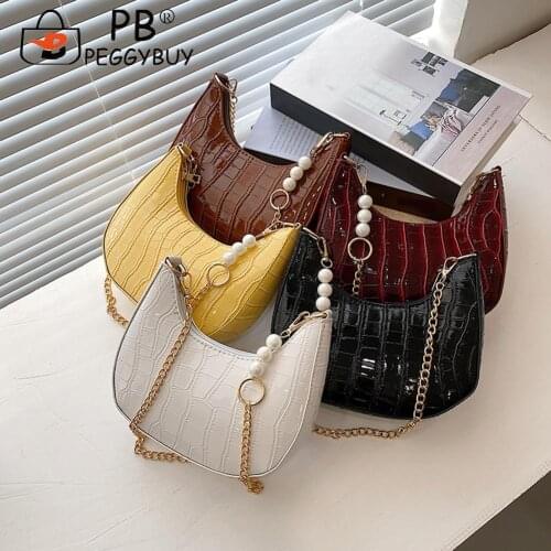 2021 Pleated Female Handbag Vintage Ladies Stone Pattern Messenger Bag Women Chain Pure Color Hobos Handbags Women