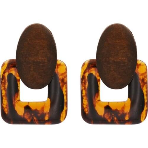 2020 New ZA Earring Womens Geometric Statement Square Big Earring Jewelry Indian Vintage Wooden Acetate Resin Earrings For Women