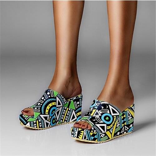 New Arrival 2020 printing Women Slippers Wedges Sandals Summer Fashion platform Fish Mouth Sandals Thick Bottom Slippers Shoes