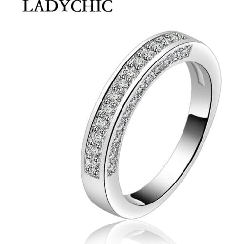 LADYCHIC Simple Style Design White Gold Color Wedding Ring for Women Austrian Cubic Zirconia Rings for Engagement / Party LR1006