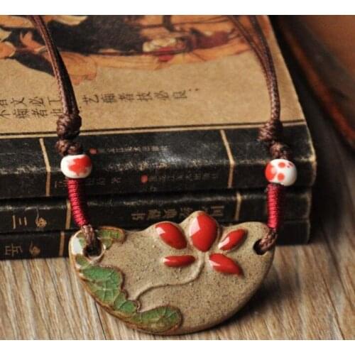 Antique Lotus Flower Necklaces Ceramic Beads Pendants Ethnic Choker For Women Chains Statement Charm Women Bohemia Jewelry Gift