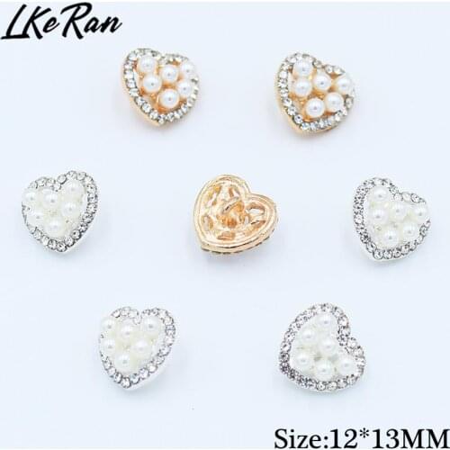 10Pcs 12MM Mini Heart Pearl Rhinestone Buttons Shank Sewing Alloy Button For Handicraft Wedding Decoration DIY Craft Supplies