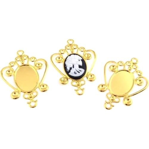MIAOCHI 10Pcs Gold Plated Filigree Cabochon Setting Wraps Connectors Crafts Decoration DIY Embellishments 57*41mm