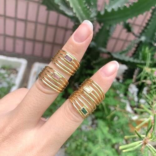 10Pcs Simple design gold plated cz rings, Fashion five layers cuff ring jewelry for women Hip Hop girls