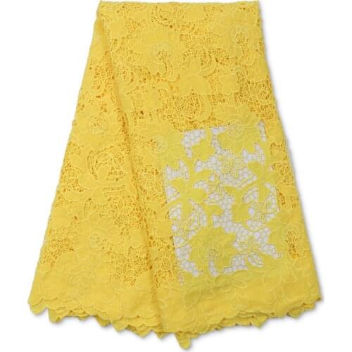 2021 Yellow Color Nigeria Guipure Lace Fabric High Qulity French Chiffon Lace Fabric For Women Fabric 4056B-2