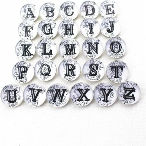 26Pcs/Lot Alphabet A-Z Letter Snap Button glass Snap Button Charms Ginger Snaps diy Jewelry 18mm