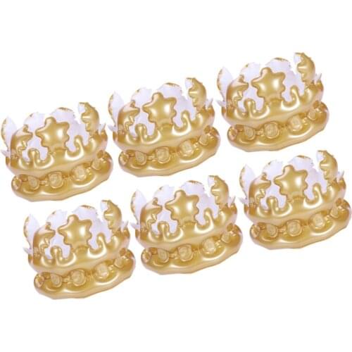 6pcs Creative Inflatable Crown Balloon Inflatable Crown Decor Children Toy Party Supplies - Size (Golden)