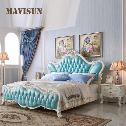Antique Wooden Bedroom Furniture Luxurious Upholstered Platform Double Wedding 1.8M Bed Simple Bedroom Sofa Bed Modern Designed
