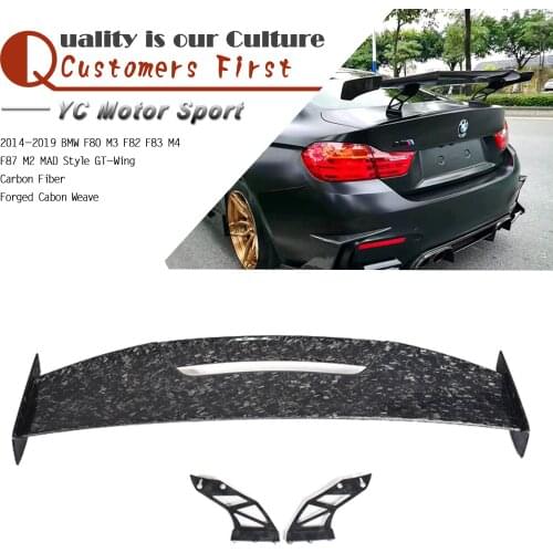 Car Accessories Forged Cabon Weave Carbon Fiber GT-Wing Spoiler MAD Style Fit For 2014-2019 F80 M3 F82 F83 M4 F87 M2 GT-Wing