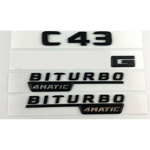 Gloss Black C43 for A M G BITURBO 4MATIC Trunk Fender Badges Emblems
