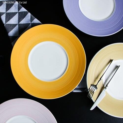12 Inch Large Round Plate Household Western Dishes Japanese Creative Art Nordic Steak Plate Hotel Ceramic Tableware Supplies