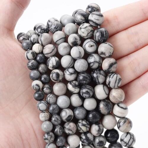 4/6/8/10/12mm Natural Stone Black Net Beads Round Loose Spacer Bead for Jewelry Making DIY Charm Bracelet Necklace Accessories