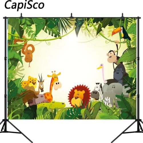Capisco Jungle Safari Party Photo Background Animals Forest Photography Backdrop Baby Happy Birthday Theme Party Banner decor