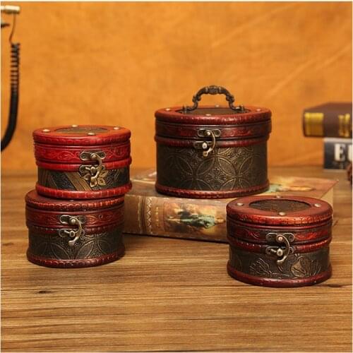 Wooden box,European suitcase,Retro Style Gift wooden jewelry box, Small zakka Storage Box brown Leather embossed