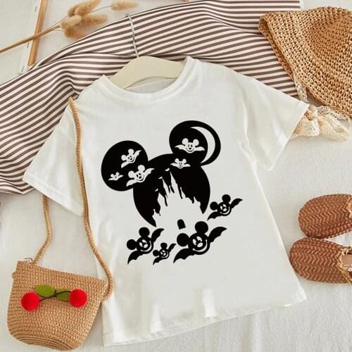 HAPPY HALLOWEEN Disney Mickey Mouse Head Bat Children T Shirt Cartoon Tshirt Harajuku Short Sleeve Kids T-shirt Summer Clothes