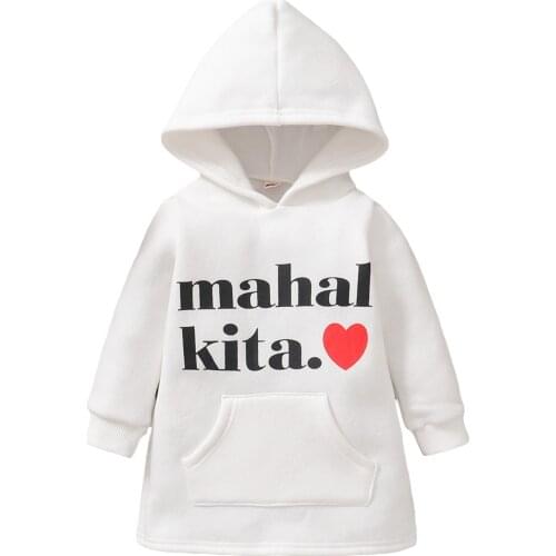 Infant Kids Baby Girls Hooded Sweater Dress with Letter Print, Kangaroo Pocket Casual Style Spring Clothing 9M-6T