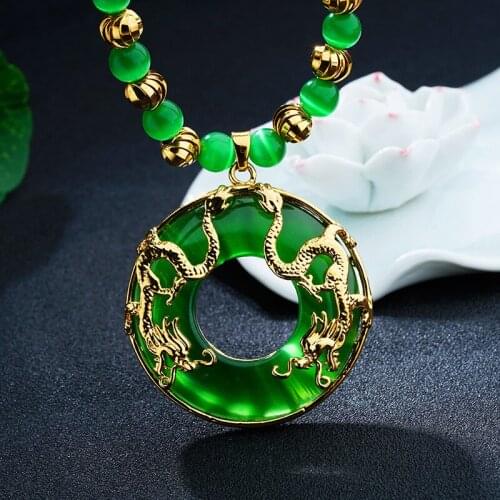 Double Dragon punk style Ssangyong black opals Necklace Men Women Fashion Jewelry wholesale