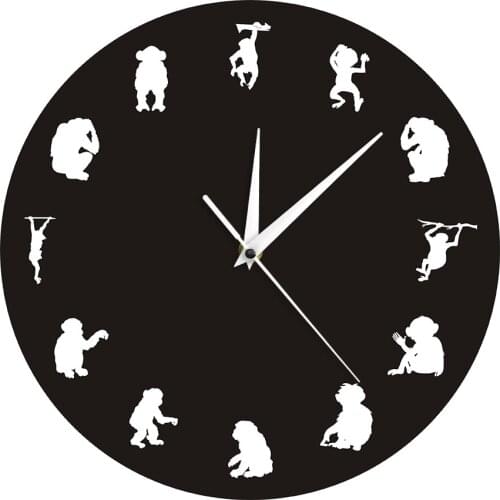 Jungle Safari Animal Chimpanzee Wall Decor Wall Clock Gorilla Monkey Kid Room Nursery Modern Wall Clock Gift Monkey Ape Lovers