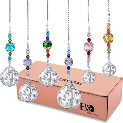 H&D 6pcs Crystal Garden Suncatchers Hanging Ornament Rainbow Maker Crystals Ball Prisms Pendant for Home,Garden Window Decor