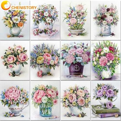 CHENISTORY Flower In Vase DIY Painting By Numbers For Adults Kits Room Wall Art Pictures By Number Peony Home Decoration Gift