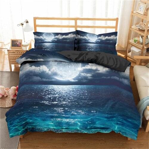 Fashion Ocean Wave Printed Bedding Sets Heart Sunset Duvet Cover Bedspread Full Queen Twin Bed Clothes Pillowcase for Adults