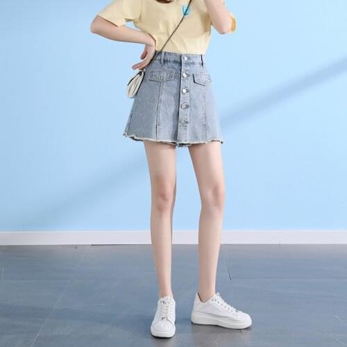 Korean Denim Shorts Skirts Women Preppy Style Loose Shorts A-Line High Waist Denim Skirt 2021 Summer