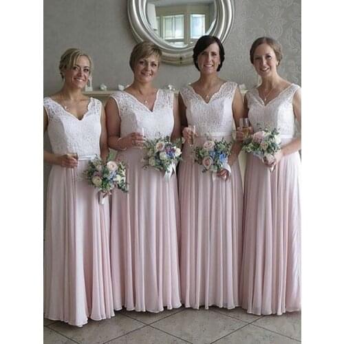 Fashion Lace Tops Bridesmaid Dresses Chiffon Floor Length Maid of Honor Dress for Wedding Party