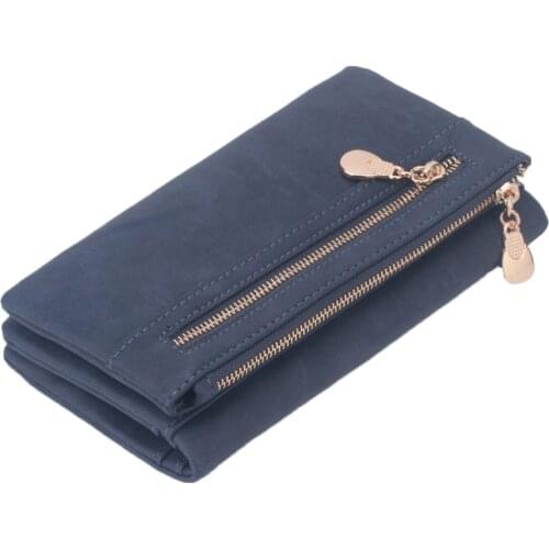 Fashion Women Wallets Dull Polish Leather Wallet Double Zipper Day Clutch Purse Wristlet Coin Purse Card Holder Billetera 838559