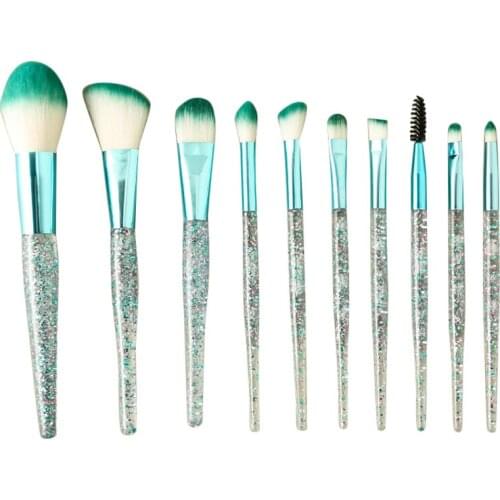 Fashion 10Pcs Makeup Brush Set Glitter Shinny Crystal Blending Power Contour Face Cosmetic Beauty Make Up Tool Set