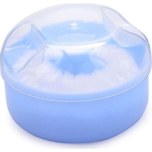 Baby Soft Face Body Cosmetic Powder Puff Sponge Box Case Container (Blue)