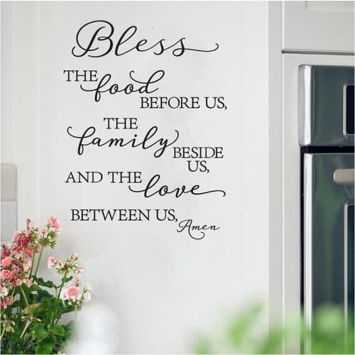 Large Bless The Food Before Us Wall Sticker Kitchen Dinning Room Bless Pray Prayer Scripture Spiritual Wall Decal Resturant Vin