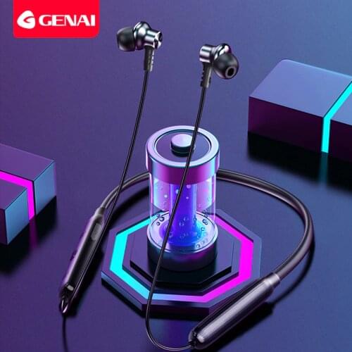 GENAI Sport Wireless Earphone Bluetooth Noise Cancelling Neckband Magnetic Headphone with Microphone In Ear Stereo Bass Headset