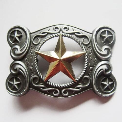 Cheap custom Gold Star Cowboy Western Metal Belt Buckle high quality custom made antique silver belt buckle