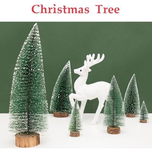 1PC New Mini Christmas Tree Small Choinka Wooden Snow Pine Needle Tree Desktop Table Ornaments Navidad Xmas Decoration For Home