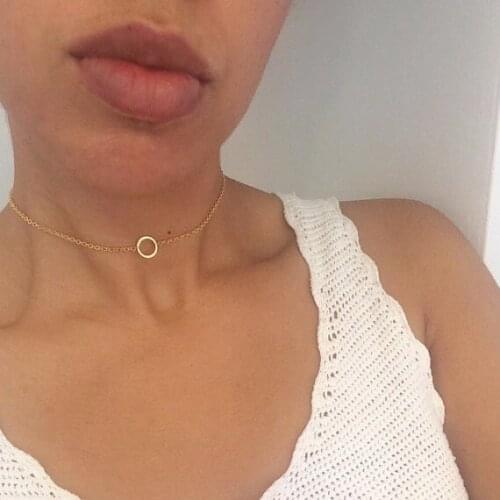 New 2018 Simple Boho Dainty Round Circle Chain Chokers Necklaces Vintage Gold Color Karma Necklaces For Women Girl Collars