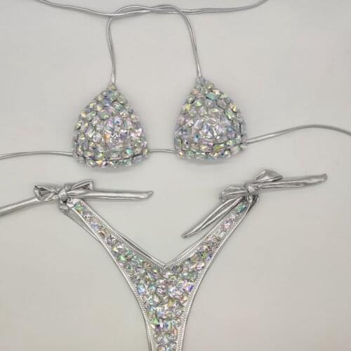 New Style Diamond Bikini Set Bandage Open Swimwear Push Up Rhinestone Bling Stones Swimsuit Sexy Women Swim