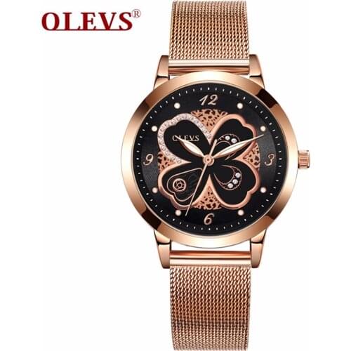 OLEVS Top Brand Luxury Fashion Casual Rhinestone Rose Gold Stainless Steel Water Resistant Women Watches Reloj Mujer L-5188GB