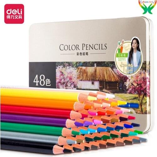 Original 24/36/48/72 Deli oily color pencil professional hand-painted drawing bright color pencil for beginner student iron box
