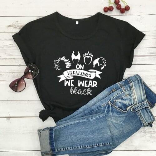 On Wednesdays We Wear Black Printed New Arrival Womens Funny Casual 100%Cotton T-Shirt Halloween Tees Villain Shirt