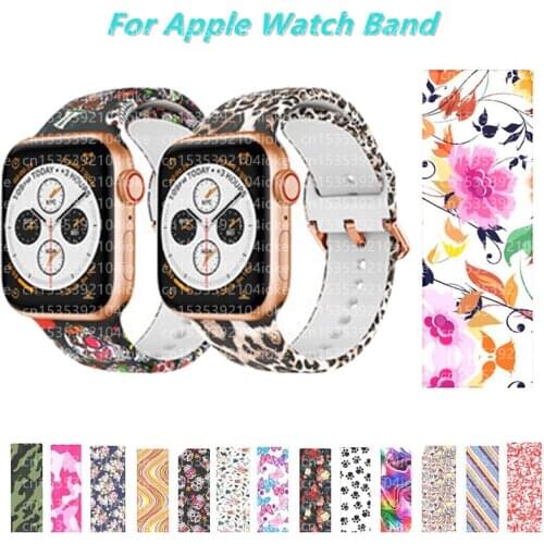 Strap With Compatible For Apple Watch Band Series 6/5/4/3/SE/1/2 Pattern Printed Sport Band For iwatch Band 38mm 40mm 42mm 44mm