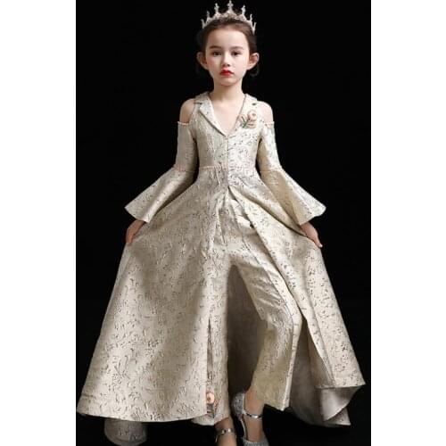 Luxury Girls Princess Trailing Dresses 2019 New Girls Pageant Catwalk Ball Gowns Birthdays party Dress Modis Kids Vestidos Y2141