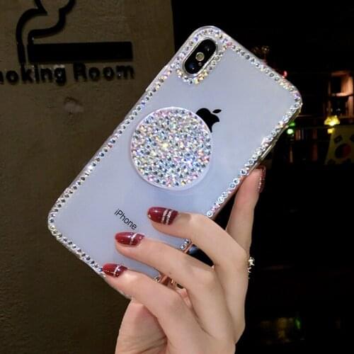 Luxury Capa Bling Airbag Bracket Rhinestone Crystal Clear Soft Case Cover For SamsungA3 A5 A7 2017 A9 A8 A6 PLUS A50 A70 A8 Case
