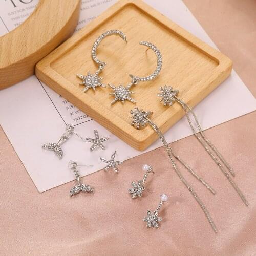 Korea Star Moon Earrings Korean Version Symmetry High Sense Starfish Snowflake Shape Earrings Fashion Earrings