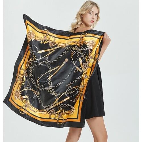 Black Gold Printing Womens Silk Scarf Muslim Headscarf Shawl Printing Silk Scarf