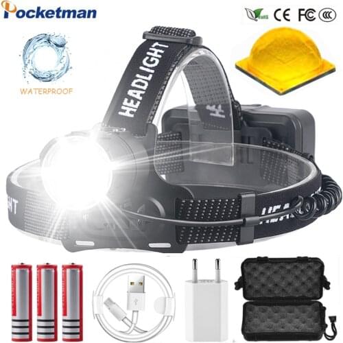 High LM Yellow XHP70.3 LED Headlamps Heavy fog snow most powerful lighting White XHP70.2 LED torch Fishing ZOOM 3x18650 Battery